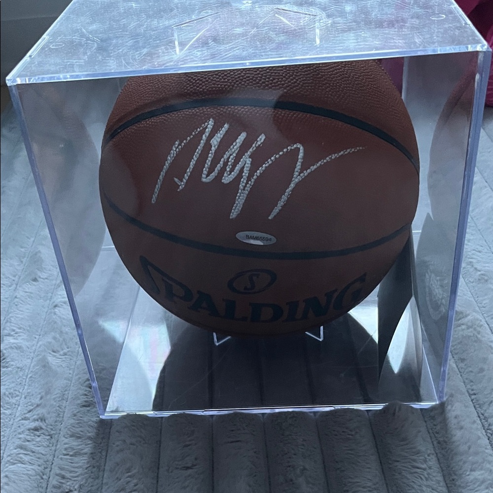 Spalding Autographed Brown Basketball in Display Case